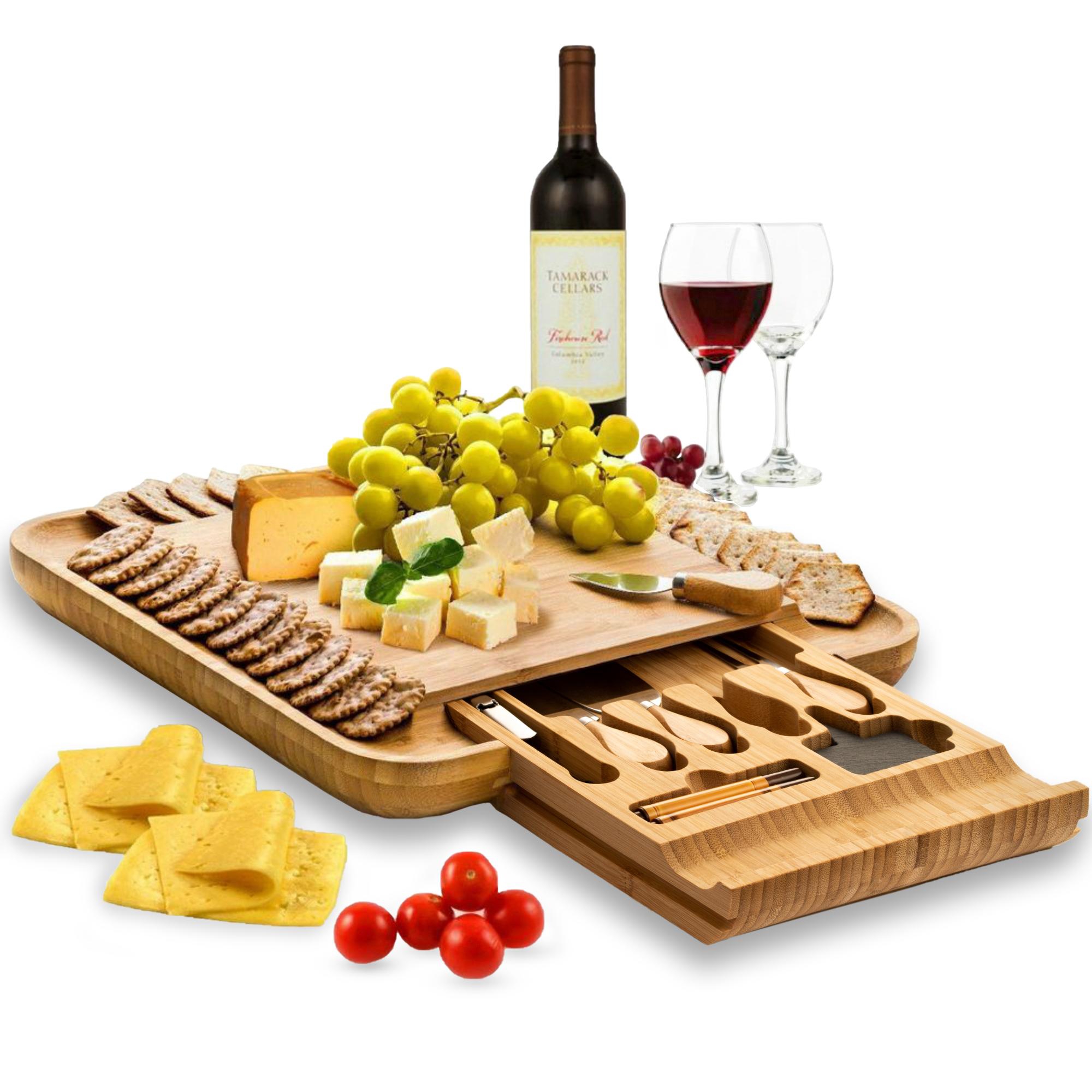 Charcuterie Board Set - Large Bamboo Cheese & Meat Platter, Wooden Serving Board for Kitchen, Wedding & Housewarming Gift
