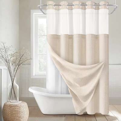 LunaLulinlk Beige Linen Shower Curtain No Hook