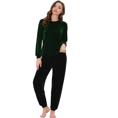 Cheibear Womens Velvet Sleepwear Long Sleeve With Pants Lounge Winter Warm  Pajama Set Green Black X-large : Target