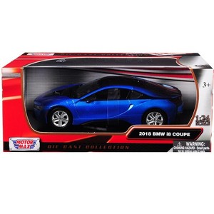 2018 BMW i8 Coupe Metallic Blue with Black Top 1/24 Diecast Model Car by Motormax - 1 of 3