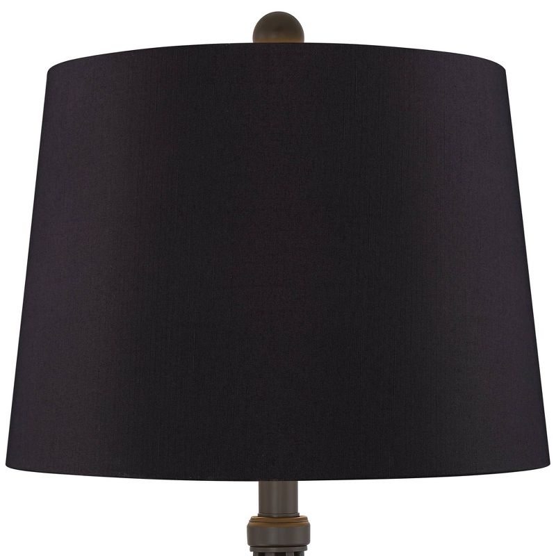 Franklin Iron Works Annie Modern Industrial Table Lamps 28" Tall Set of 2 Bronze Iron Black Faux Silk Drum Shade for Bedroom Living Room Bedside Kids, 2 of 6