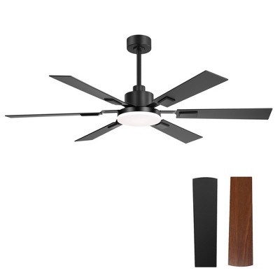 Airsurfer 60-In Matte Black Ceiling Fan with Light, Black & Walnut Blades, 6-Speed Remote, Color-Changing LED, Modern Chandelier Design