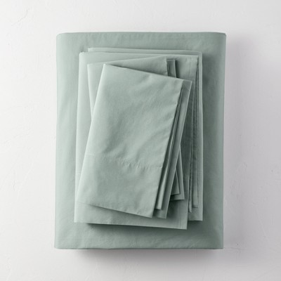 King Washed Supima Percale Solid Sheet Set Sage Green - Casaluna™