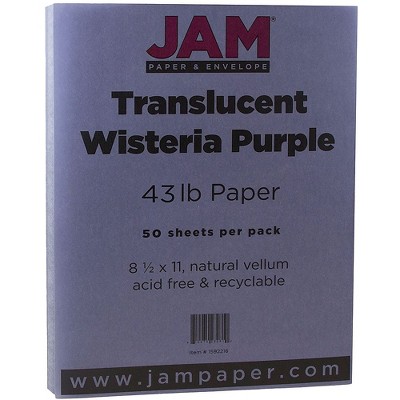 JAM Paper Translucent Vellum 43lb Colored Cardstock 8.5x11 Coverstock Purple 1592216