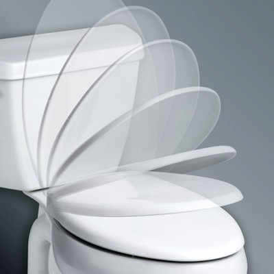 Benton Soft Close Enameled Wood Toilet Seat Never Loosens Brushed Nickel Hinge White - Mayfair by Bemis