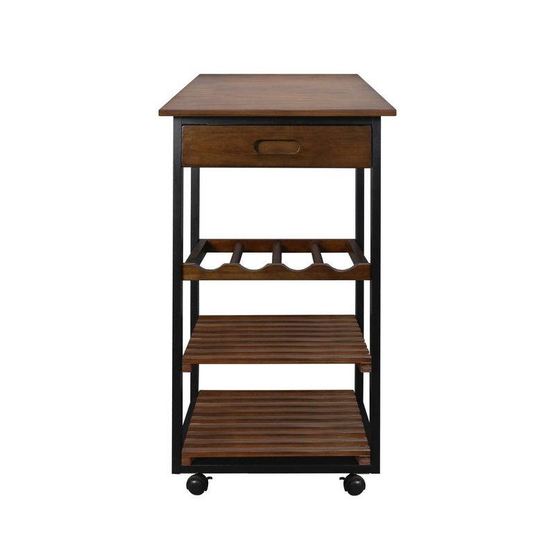 19&#34; Solid Wood Rolling Kitchen Cart with Wine Rack and Drawer Dark Brown - Flora Home, 1 of 14