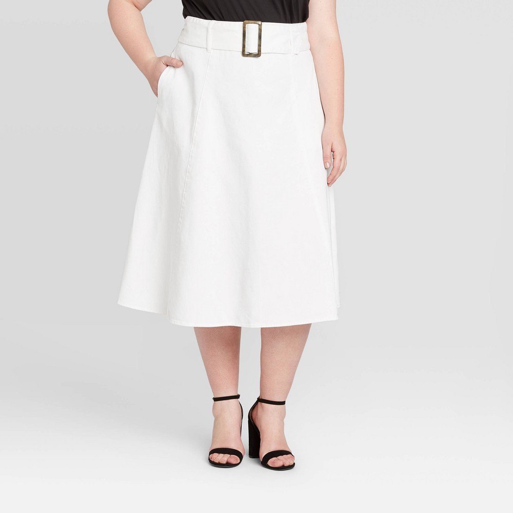 Women's Plus Size Mid-Rise A-Line Midi Skirt - Who What Wear White 22W, Women's was $32.99 now $23.09 (30.0% off)