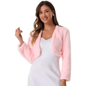 Allegra K Women's Cropped Open Front Collarless Faux Fur Jacket - 1 of 4