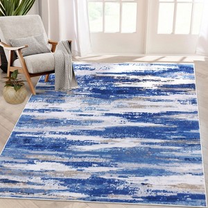 Area Rug 4x6 Machine Washable Bedroom Rug, Low-Pile Faux Wool Soft Carpet with Non-Slip TPR Backing, Modern Aabstract Accent Rug for Living Room - 1 of 4