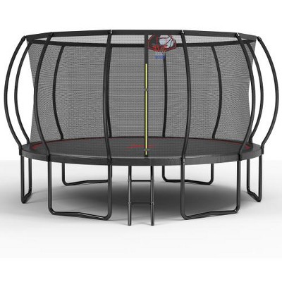 BestParts 14FT Pumpkin Trampoline with Basketball Hoop & Ladder, Black-Red