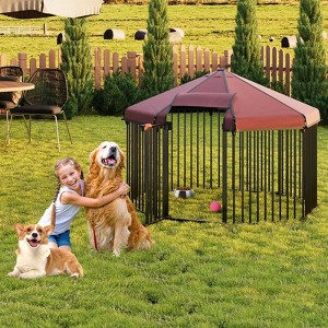 Dog Kennel with Roof, Heavy Duty Metal Dog Pen, Lockable Door, Weatherproof Canopy, Easy Assembly, Black, 4.9x4.9x3.6FT - 1 of 4