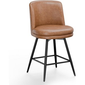 VINGLI 26" H Swivel Barstools ,Leather Upholstered Counter Height Bar Stool with Back, Kitchen High Chairs with Cushion - 1 of 4