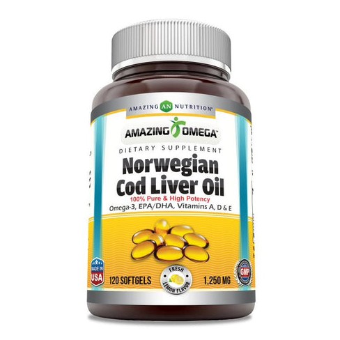 Amazing Omega Norwegian Cod Liver Oil 1250 Mg Lemon Flavor 120 Softgels - image 1 of 1