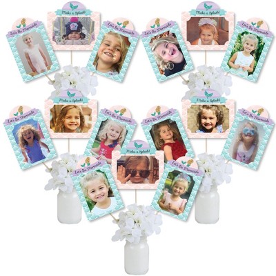 Big Dot of Happiness Let's Be Mermaids - Baby Shower or Birthday Party Picture Centerpiece Sticks - Photo Table Toppers - 15 Pieces