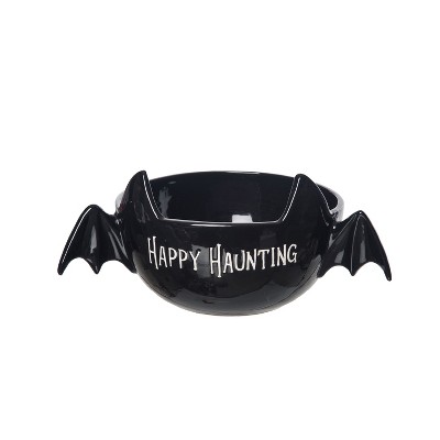 Transpac Dolomite 14 in. Black Halloween Haunting Bat Candy Bowl
