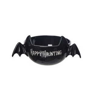 Transpac Dolomite 14 in. Black Halloween Haunting Bat Candy Bowl - 1 of 2