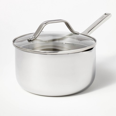 3qt Stainless Steel Sauce Pan with Lid Silver - Figmint™