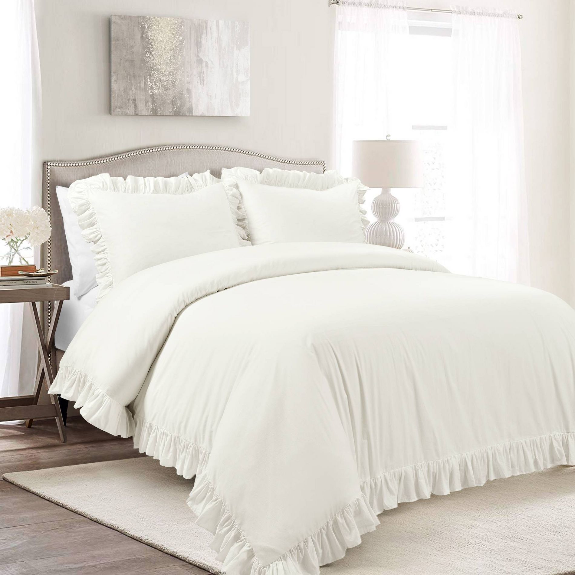 Full/Queen 3pc Reyna Cotton Duvet Cover Set White - Lush Décor