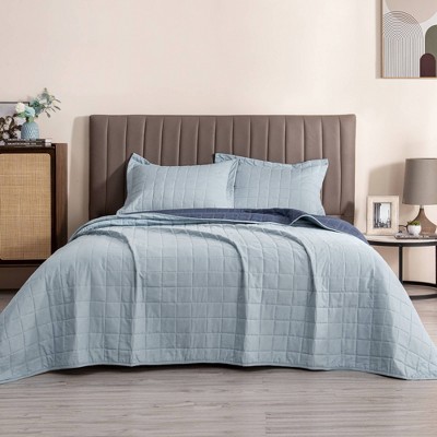 Reversible Boxstitch Solid Quilt Bedding Set - Isla Jade