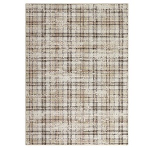 Machine Washable Indoor Modern Geometric Area Rugs Soft Low Pile Mat with Small Checkered Print - 1 of 4