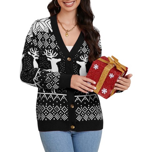 Women s Christmas Ugly Cardigans Sweater Ribbed Kint Open Front Long Sleeve Button Down Sweaters Cardigan Target