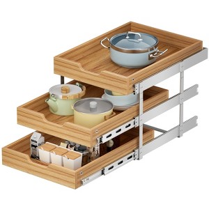 3 Tier Pull Out Cabinet Organizer, Heavy-Duty Pull Out Drawer, Slide Out Wood Shelf for Cabinets - 1 of 4