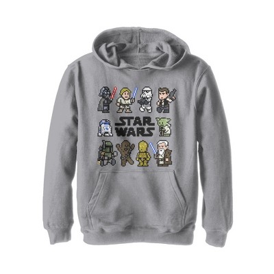 Boy s Star Wars Pixel Character Square Pull Over Hoodie Athletic Heather Medium