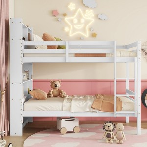 MAYEERTY Twin Bunk Bed with Shelves Headboard Sofety Guardrails and Ladder Cinvertible to 2 Beds for Bedroom White - 1 of 4
