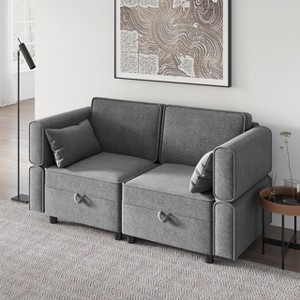 Modern Loveseat Sofa with Storage, Chenille Fabric Small Love Seat Couches for Compact Living Room, Bedroom, Apartment, Dorm, 61.4" W - 1 of 4