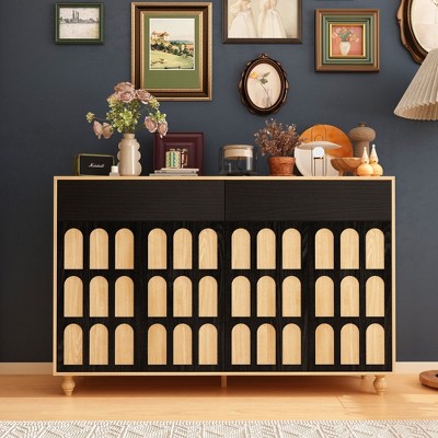 FUFU&GAGA Horizontal Dresser Living Room Storage Cabinet Solid Wood Legs Black Accent
