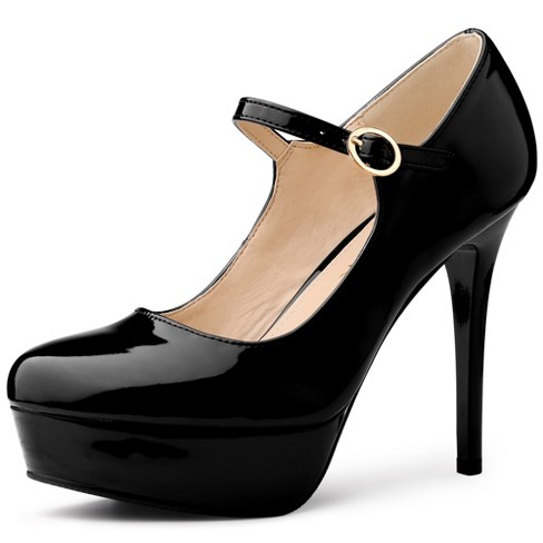 Allegra K Women's Platform Round Toe Ankle Strap Stiletto High Heel Pumps  Black 6