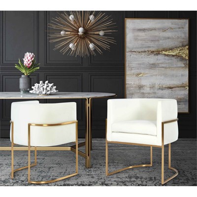 Cream Velvet Upholstered Dining Arm Chair with Gold Frame