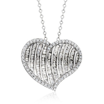 Ross-Simons 1.00 ct. t.w. Diamond Heart Pendant Necklace in Sterling Silver Size 18