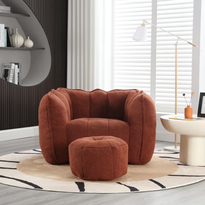 FURNIinspire Comfortable Square Lazy Sofa with Footstool, Soft Bean Bag Chair for living room, Cover to Gaming, Reading, Brown, 38.58*31.5*23.23