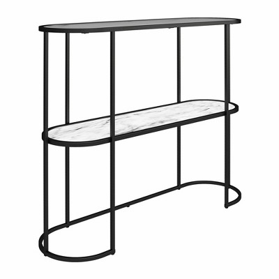 White Marble and Glass Console Table with Black Metal Frame