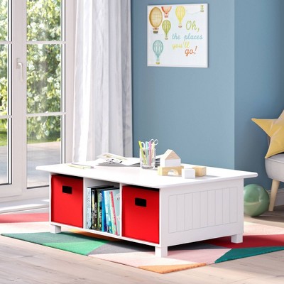 White Wooden Kids Activity Table with 6 Storage Cubbies