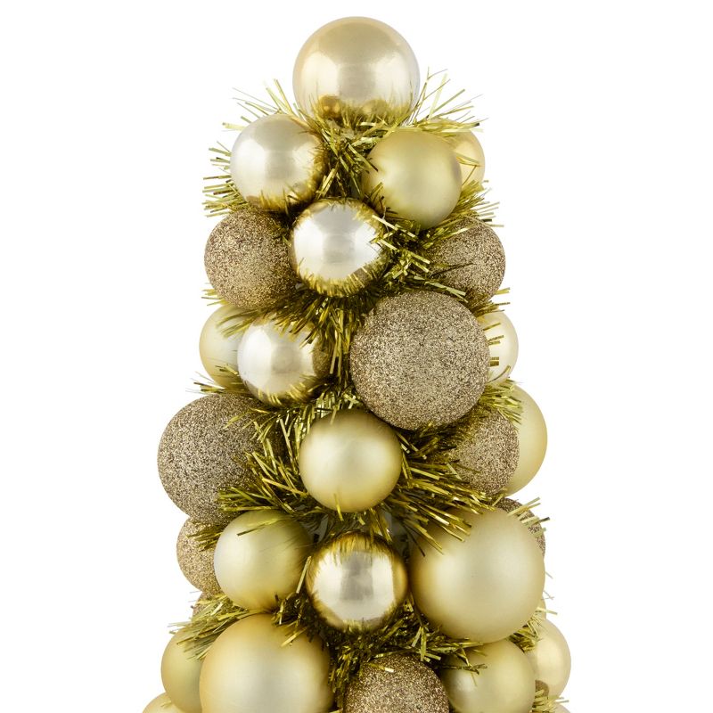 Northlight 15.75" Gold 3-Finish Shatterproof Ball Christmas Tree with Tinsel, 3 of 6