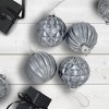 Northlight Geometric Glittered Shiny Glass Ball Christmas Ornaments - 3" (80mm) - Pewter  - 4ct - 2 of 4