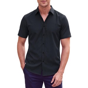 INSPIRE CHIC Men's Short Sleeve Wrinkle Free Button Down Business Dress Shirt S Black : Target