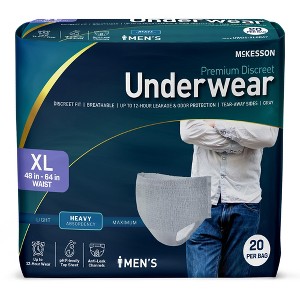 McKesson Premium Discreet Underwear for Men - Disposable Incontinence Briefs, Heavy Absorbency, 12-Hour Protection - XL, 48-64 in. Waist, 20 Count, 1 - 1 of 3