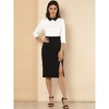 INSPIRE CHIC Women's 3/4 Sleeves Contrast Collar Blouse Tops - 3 of 4
