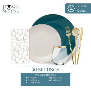 Posh Setting Teal, Beige & Gold Disposable Dinnerware Bundle - Organic (30 Settings) - 1 of 2