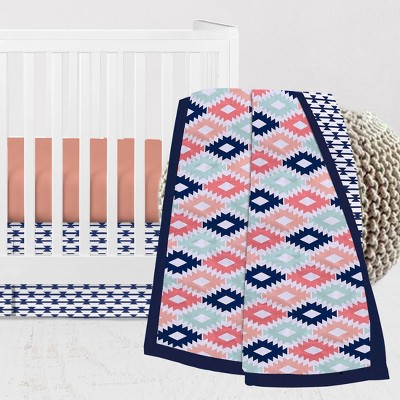 Bacati - Aztec Print Emma Coral Mint Navy 3 pc Crib Bedding Set