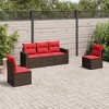vidaXL 5 Piece Patio Sofa Set with Cushions Poly Rattan - Brown and Red Without Table - 2 of 4