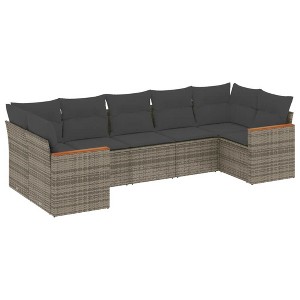 vidaXL Patio Sofa Set with Cushions Outdoor Furniture 7 Piece Poly Rattan - Gray - 1 of 4