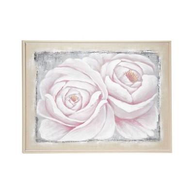 39.5" x 29.5" Large Roses Acrylic Painting on Canvas in Wood Frame White/Pink - Olivia & May