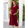 WhizMax Maternity Dress Women's V Neck Short Sleeve Smocked Ruffle Tiered flowing Pleated Midi Dress Photoshoot Baby Shower - 3 of 4