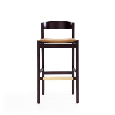 Klismos Camel Faux Leather and Beech Wood Barstool Set