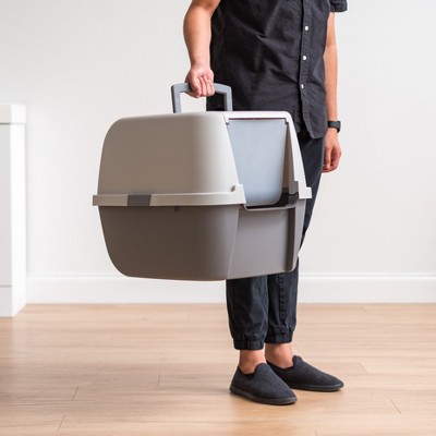 Large Dark Gray and White Hooded Cat Litter Box with Scoop