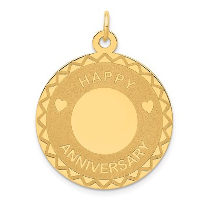 Black Bow Jewelry 14k Yellow Gold Happy Anniversary Circle Pendant, 25mm